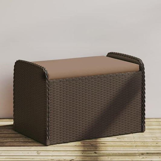 vidaXL Brown Poly Rattan Storage Bench with Cushion - Outdoor Garden Seating & Organization, UV/Weather-Resistant, with Water-Resistant Bag