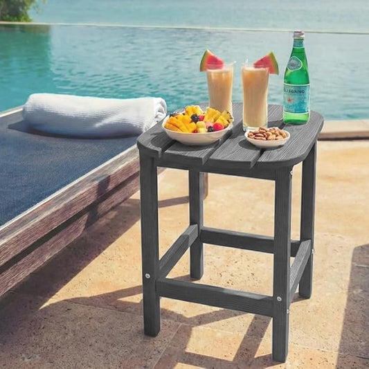 Outdoor Adirondack Side Table for Patio Porch Pool, 18" HDPE Weather Resistant End Table for Backyard and Indoor Use, Easy Maintenance & Indoor Outdoor Durable Construction(Gray)