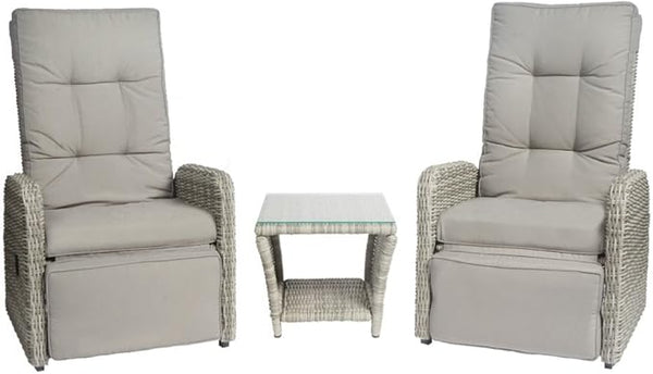 Elle Decor Vallauris Patio Outdoor Furniture Collection, Premium All Weather Wicker, 3 Piece Reclining Set, Gray - Photo 1
