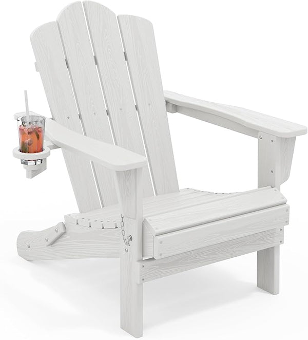 KINGYES Folding Adirondack Chair, HDPE All-Weather Patio Chairs with Cup Holder - Photo 1