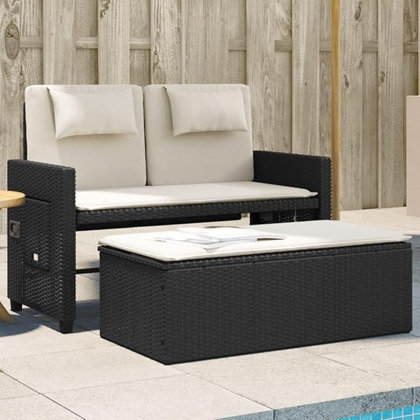 Garden Bench Deck Bench Reclining Patio Bench with Cushions Black Poly Rattan - Photo 1