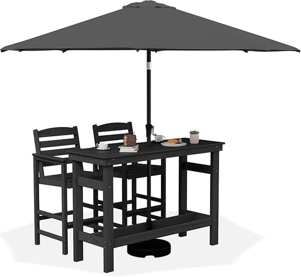 SERWALL Outdoor Bar Set with 9ft Umbrella, All-Weather HDPE Patio Bar Chairs and Table, Outdoor Furniture Set - Photo 1
