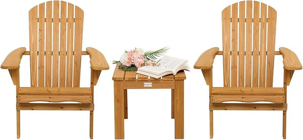 VINGLI Folding Wooden Adirondack Chair Set of 2 and Table Set, Fire Pit Seating Ergonomic Design - Photo 1
