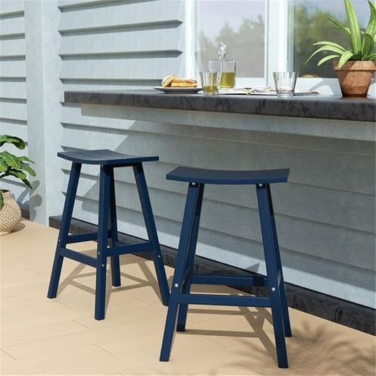Costaelm All-Weather Outdoor Bar Stools, 29" Height Patio Stools & Bar Chairs, Adirondack Poly Patio Bar Stool for Patio, Deck, Kitchen Counter and Garden, Navy Blue