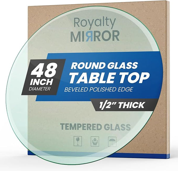 Royalty 48" Inch Round Tempered Glass Table Top – Clear Table Top Glass – Useful for Replacement, Tabletop Protector - Photo 1