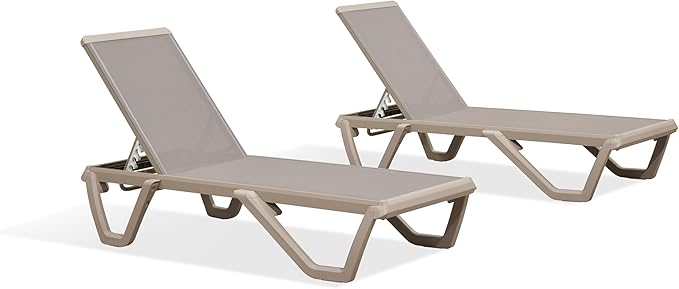 PURPLE LEAF Outdoor Chaise Lounge Chair Set of 2 Pool Lounge Chair with Champagne Aluminum Plastic Stackable Patio Lounge Chair for Poolside Sunbathing Beach Deck Yard, Taupe
