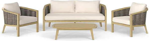 SIMPLIHOME Parkside SOLID ACACIA WOOD 70 inch Wide Rectangle Contemporary 4 Piece Outdoor Conversation Set in Natural - Photo 1