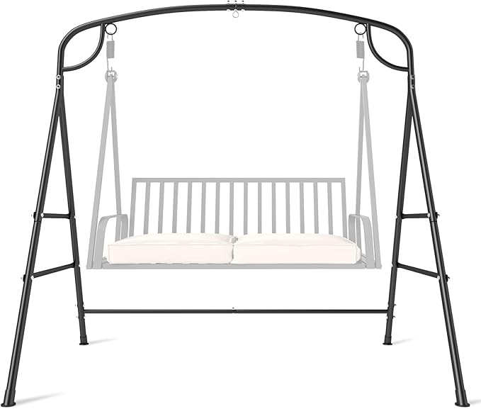 Tangkula Metal Swing Frame, Porch Swing Stand with Extra Side Bars, 3-Ring Design, Heavy Duty A-Frame Swing Stand Frame Outdoor for Lawn, Garden, Backyard