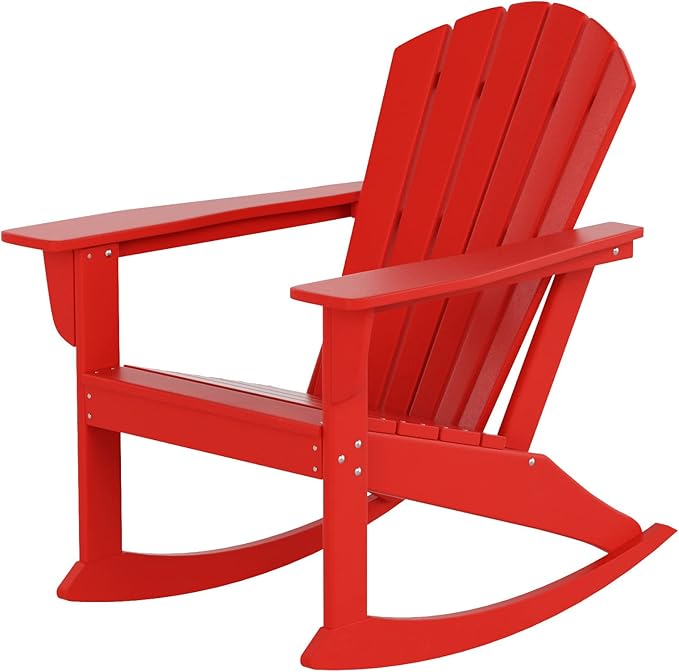 WO WESTIN OUTDOOR HDPE Altura Outdoor Rocking Poly Adirondack Chair, Red