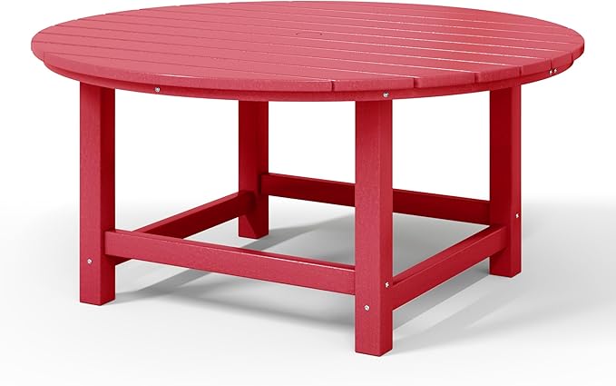 WestinTrends Malibu Low Outdoor HDPE Round Patio Coffee Table, Red