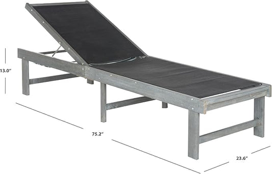 SAFAVIEH Outdoor Collection Manteca Ash Grey Solid Wood/Dark Grey Texline Fabric Adjustable Chaise Lounge Chair (PAT6708B)