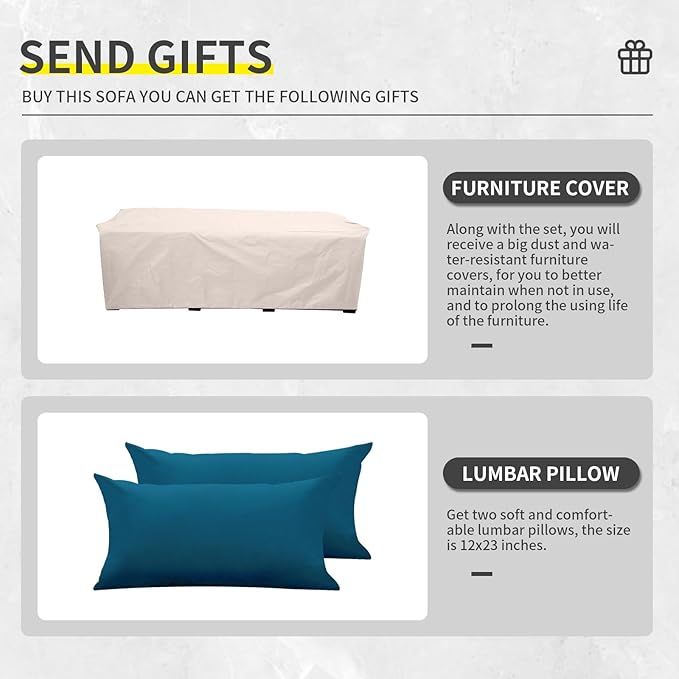 Outdoor Couch 3-seat Patio Sofa Outdoor Furniture Deep Seat High Backrest Patio Couch with Non-Slip Cushions and Waterproof Cover, Peacock Blue