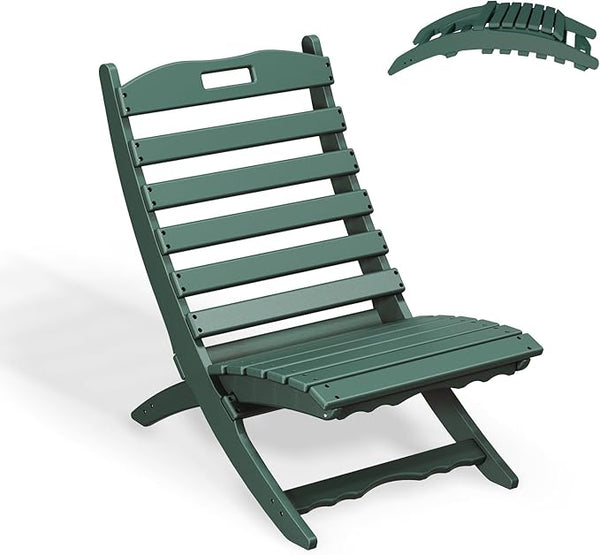 GREENVINES Folding Wave Chair | Xavier | Portable Adirondack-Chairs | HDPE Plastic | All Weather | Forest - Photo 1