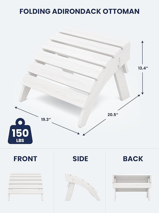 KINGYES Folding Adirondack Ottomans Set of 4 for Adirondack Chair, White