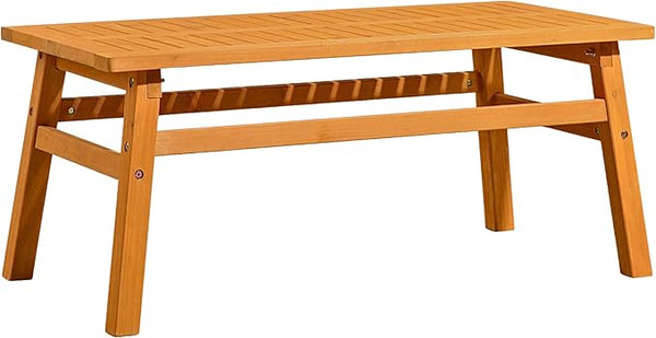 42" Cedar Wood Coffee Table, Solid Wood Farmhouse Patio Side Table, Slatted Accent Table for Garden, Deck, Lawn - Photo 1