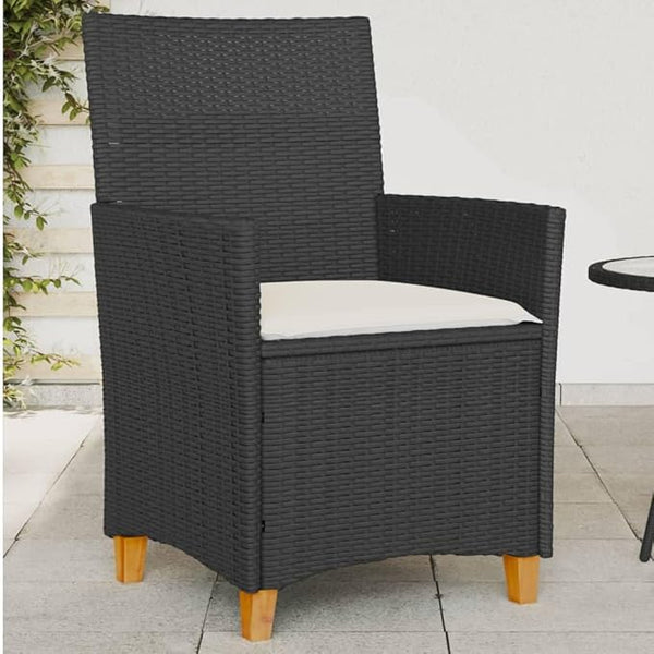 Patio Chairs with Cushions 2 pcs Black Poly Rattan&Solid Wood, Suitable for patios, Gardens, Balconies - Photo 1