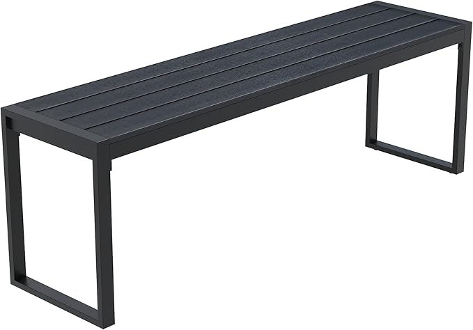 Outdoor Patio Backless Bench for 2-3 People, 53.2" All-Weather Long Metal Garden Bench Seat for Backyard, Porch,Lawn, Black