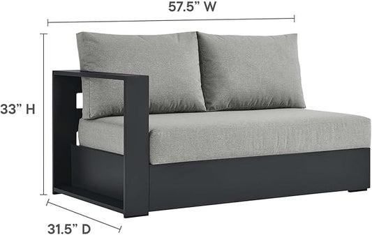 Modway Tahoe Aluminum 3-Piece Outdoor Patio Furniture Gray, Modular Sectional Sofa Set with Weather-Resistant Cushions, Ideal for Deck, Backyard Poolside