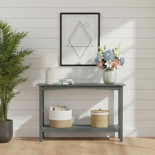Weatherproof HIPS Outdoor Console Table, 48'' 2-Shelf Side Table Indoor/Outdoor Use, Multifunctional Buffet Table Bar Storage Organizer for Entryway, Patio, Outside Plant Stand Table, Grey