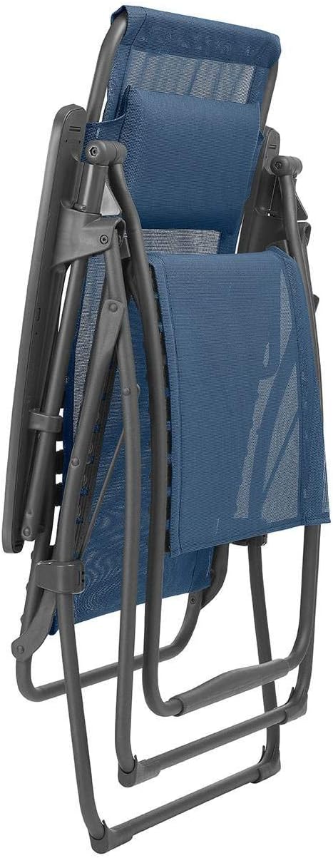 Lafuma Futura XL Zero Gravity Portable Ergonomic Outdoor Steel Framed Lawn Patio Recliner Folding Lounge Chair with Headrest Cushion, Ocean Blue
