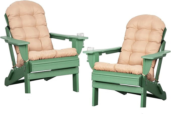 Adirondack Chairs Set of 2 with Cushions & Cup Holders, HDPE Weather Resistant Folding Adirondack Chair for Adults - Photo 1