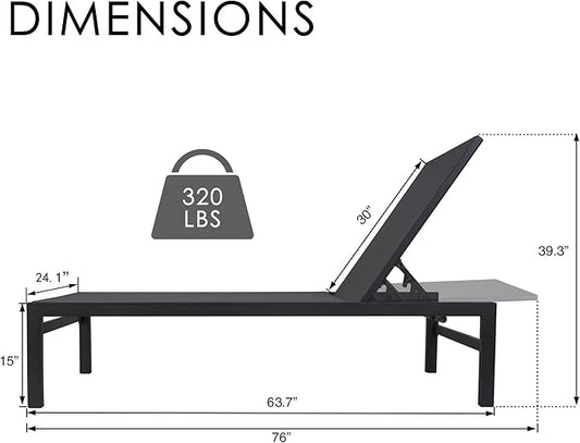 Kozyard Outdoor Chaise Lounge, Aluminum Frame and Textilene Fabric, Adjustable Reclining Patio Lounger for Poolside, Sunbathing & Backyard (Gray)