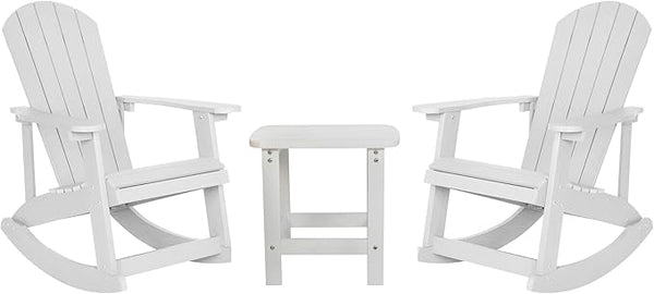 Flash Furniture Set of 2 Savannah Adirondack Rocking Chairs - Commercial Grade All-Weather White Poly Resin Wood - Photo 1