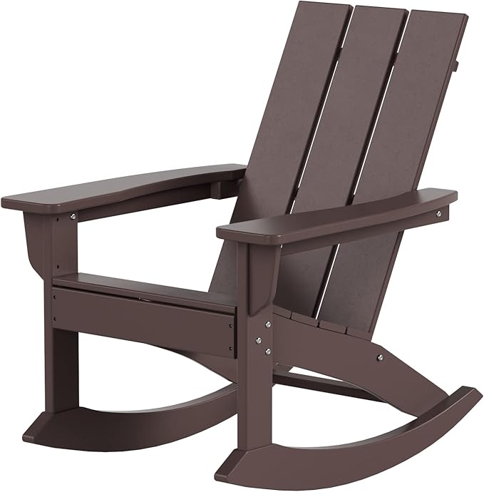WO WESTIN OUTDOOR HDPE Shoreside Modern Rocking Poly Adirondack Chair,Dark Brown