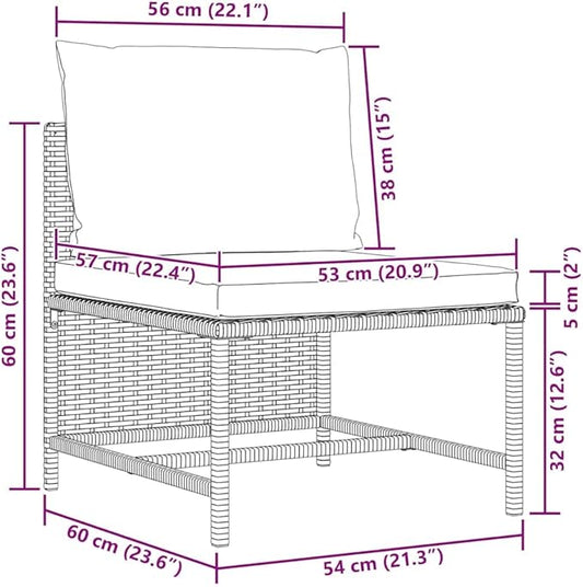 vidaXL Sectional Middle Sofa - Outdoor Comfort with Cushions, Gray Poly Rattan Material, Durable Powder-Coated Steel Frame, Perfect for Garden Lounge Sets