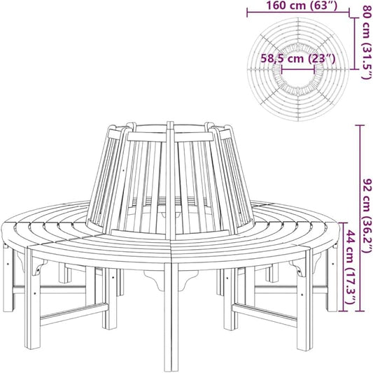 Circular Tree Bench, Outdoor Eucalyptus Wood Garden Seat, Weather-Resistant Wraparound Patio Bench for Parks, Backyards, and Gathering Spaces, Brown