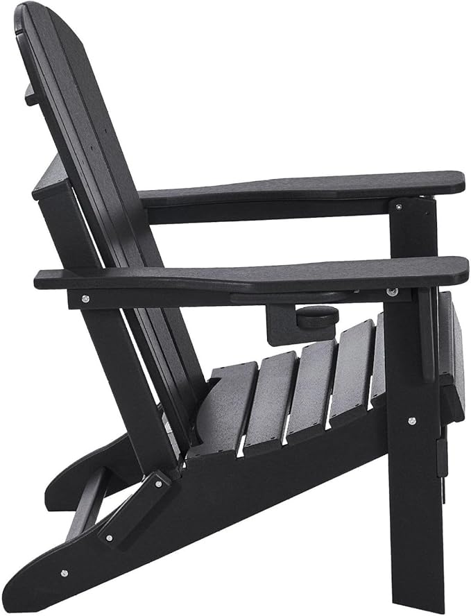 Adirondack Chair Plastic Set of 2 All-Weather Folding Fire Pit Black