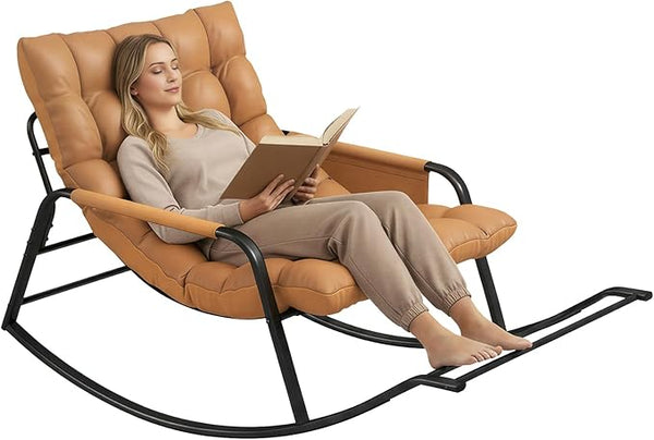 Oversized Indoor Rocking Chair, Plush Papasan Chair with Comfy Padded Cushions & Side Pocket, for Patio Garden, Porch - Photo 1