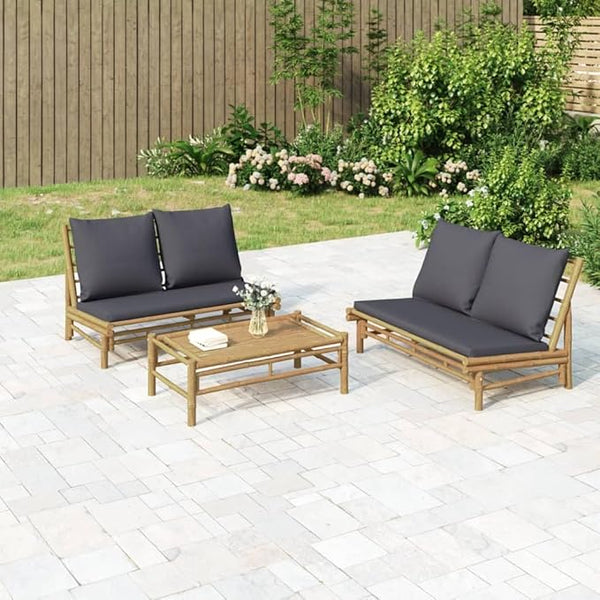 Modern Outdoor Lounge Set with Bamboo Fiber Frame and Zippered Cushions for Patio, Balcony, and Garden Comfort - Photo 1