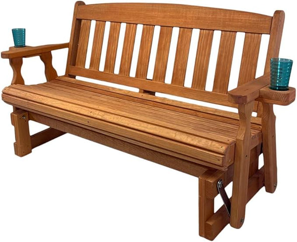 Amish Heavy Duty 800 Lb Mission Pressure Treated Porch Glider with Cupholders (4 Foot, Cedar Stain) - Photo 1