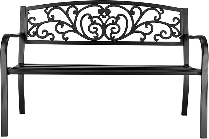 Black Courtyard Decoration Park Leisure Bench, 50inch Park Bench Patio Backyard Decorative, Outdoor Garden Bench, Park Benches for Outside, Outdoor Bench, Porch Bench, Garden Bench, Porch Park Chair