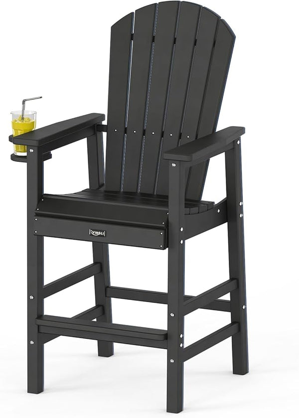 VINGLI Tall Adirondack Chair, All-Weather Plastic Adirondack Chair with Cup Holder Heavy-Duty Outdoor Barstools for - Photo 1