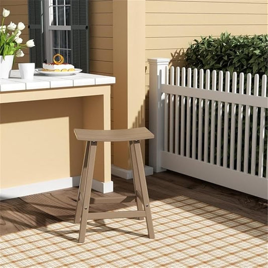Costaelm 24" Height Outdoor Bar Stools, All-Weather Bar Stools, Adirondack Poly Patio Bar Stool for Patio, Deck, Kitchen Counter and Garden, Weathered Wood