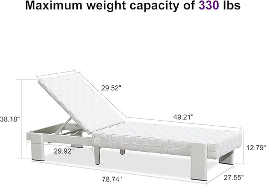 PURPLE LEAF Patio Lounge Chair Modern Luxury Outdoor Chaise Lounge 2 Pieces with Adjustable Backrest PU Leather Style Chaise Lounge Chairs for Pool Garden Backyard Beach, White
