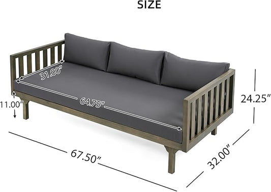 Merax Outdoor 3 Seater Daybed, Acacia Wood Day Bed Couch Sofa with Cushions for Patio Backyard, Garden, Dark Grey