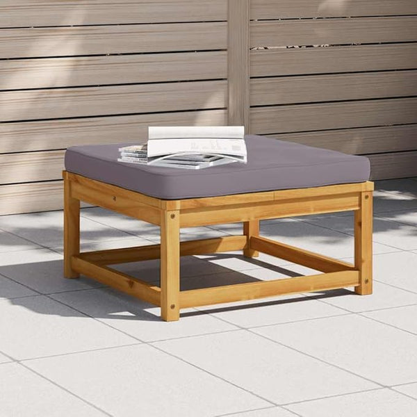 Outdoor Ottoman Dark Grey 24.8"x24.8"x11.8" Acacia Wood Patio Sectional Footstool with UV Resilient Cushion Modern - Photo 1