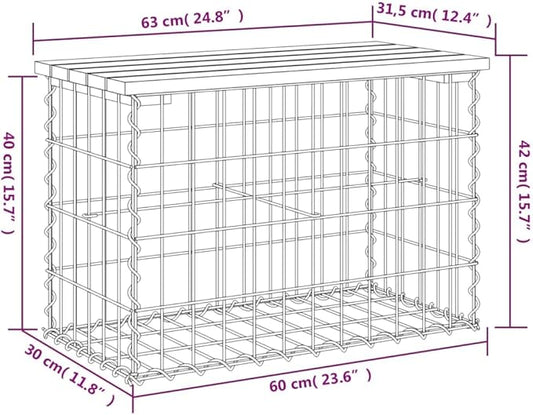 Patio Benches Patio Bench Gabion Design 24.8"x12.4"x16.5" Solid Wood Pine,Pinewood and Steel Outdoor Bench: Durable, Compact, and Versatile for Patios and Gardens Outdoor Furniture & Accessories