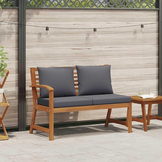 Solid Acacia Wood Garden Bench Dark Grey Medium Size 2-Seater Outdoor Patio Seating Furniture with Cushions Rustic Design Easy Assembly for Garden Backyard Balcony Porch