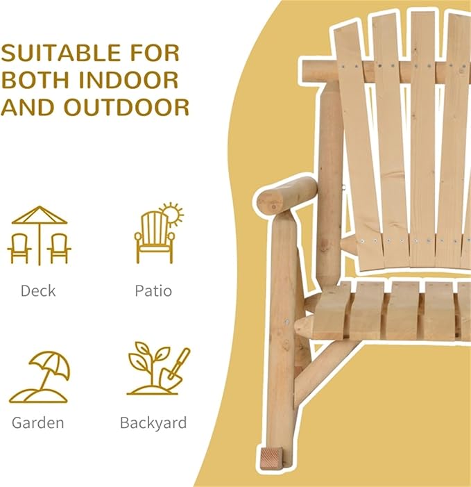 Adirondack Rocking Chair, Solid Fir Wood Patio Rocker with Ergonomic Comfort for Porch, Patio, Garden, Backyard(Natural)