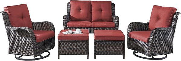 Rilyson Wicker Patio Furniture Set - 5 Piece Rattan Outdoor Sectional Conversation Sets with 2 Rocking Swivel Chairs - Photo 1