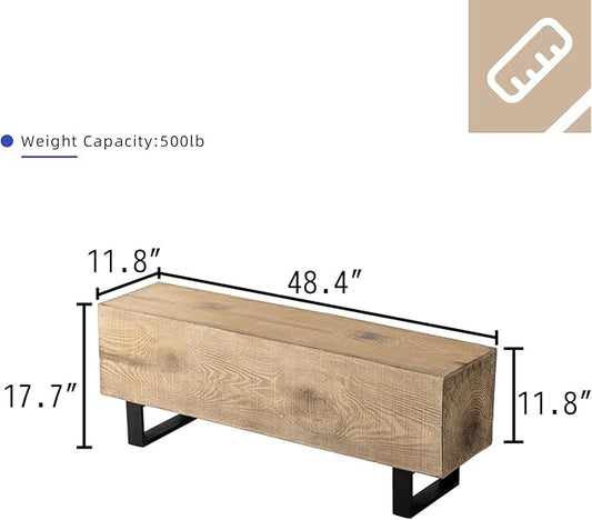 HOMPUS Outdoor Concrete Bench, Patio Bench w Faux Wood, 48" Garden Bench Log Table, MgO and Rustic Metal Legs in Light Brown for Proch, Backyard or Lawn, Light Brown
