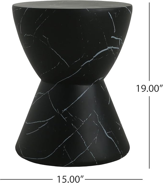 Christopher Knight Home Outdoor Side Table,Hourglass Shape Side Table,Patio Garden Stool Coffee End Table,Decorative Garden Stool for Patio,or Balcony,Lightweight Concrete Material,Black Marble