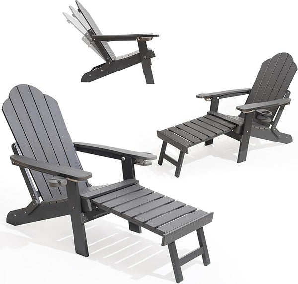 Ergonomic Adjustable Adirondack Chair with Ottoman Set of 2,Folding Adirondack Chair with 2 Cup Holder for - Photo 1