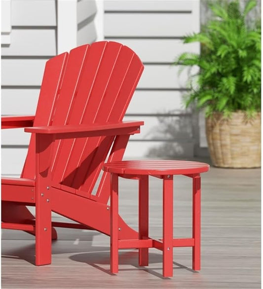 Costaelm Round Outdoor Side Tables, Adirondack Patio Tables for Outside, HDPE Patio End Table Weather Resistant, Balcony Table for Pool, Seaside, Backyard, Porch, Indoor Companion, Red