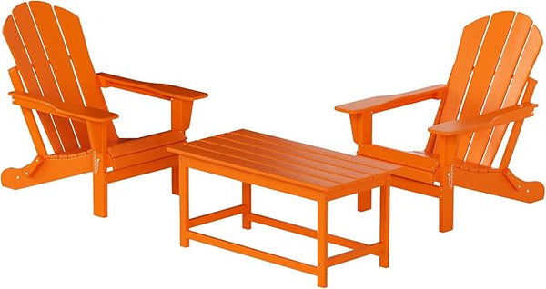 WO Home Furniture Adirondack Chairs Table Set of 3 PCS Outdoor Folding Chairs Coffee Table Weather/UV Resistant for Lawn - Photo 1