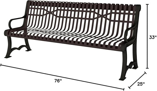 COATEDOUTDOORFURNITURE Coated Outdoor Furniture Heavy-Duty Outdoor Bench Thermoplastic Coated, Slatted Steel, Commercial-Grade Garden Bench, Made in America (Portable with Back, 4 Ft, Brown)